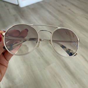 Prada Round Cream & Silver Colored Frame Sunglasses. Light Gradient Brown Lenses